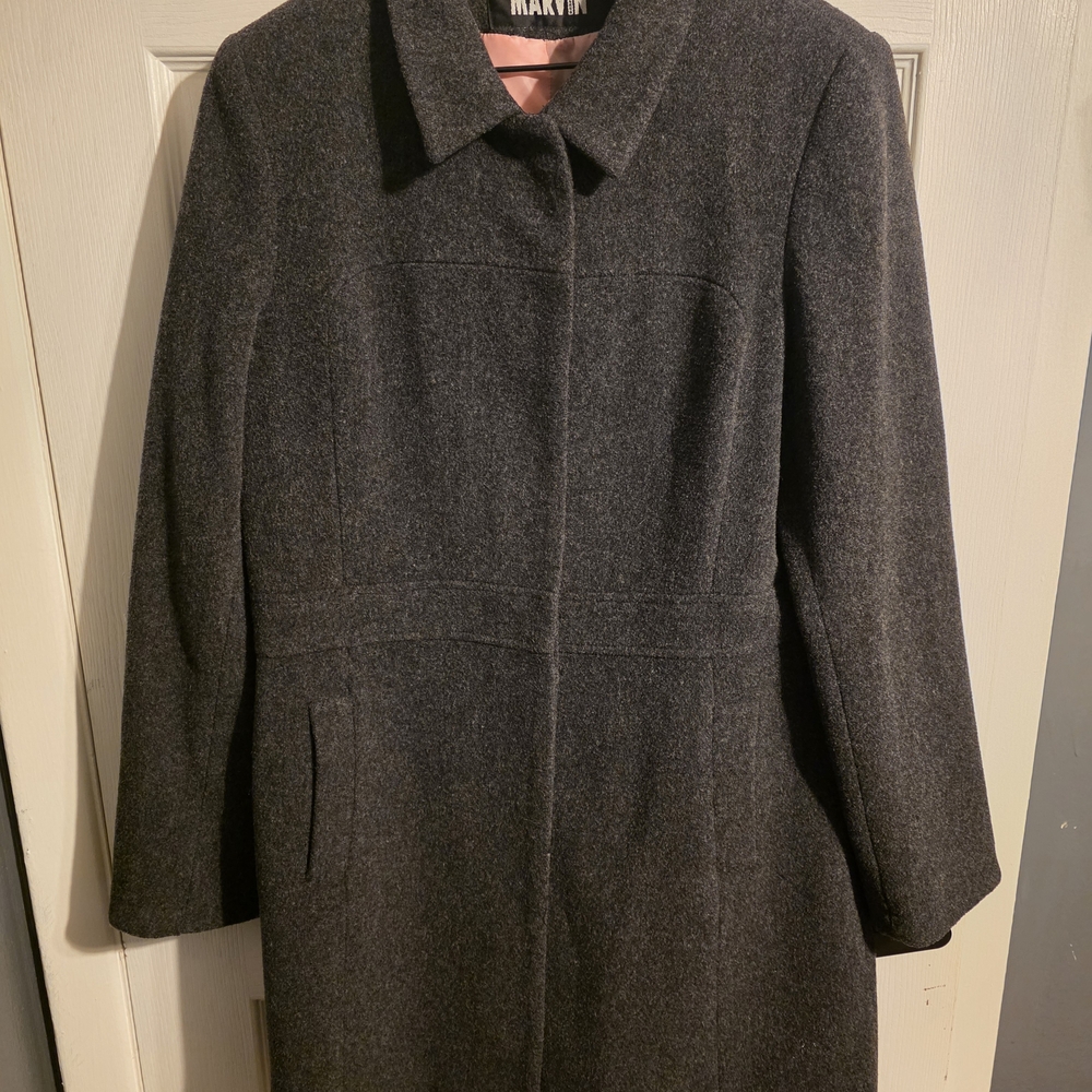 Vtg Marvin Richards Womens XL Wool Blend Hidden Buttons Trench Coat Jacket Gray